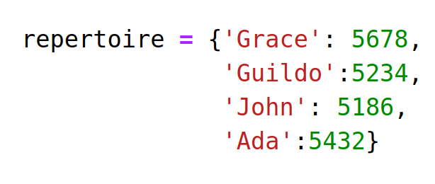 Image d'un script définissant un dictionnaire en Python